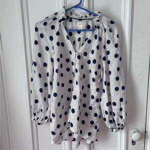 Women’s Maeve Anthropologie Linen Audie Puff Sleeve Polka Dot Blouse Size Small